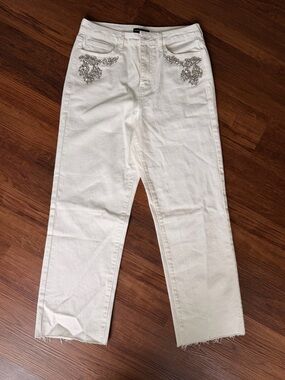 Generation Love Embellished White Denim Jeans